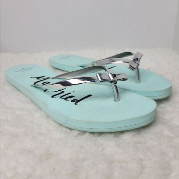 Kate Spade Womens Sandals Size 10 Just Married Blue Silver Beach Flip Flops - Picture 1 of 7